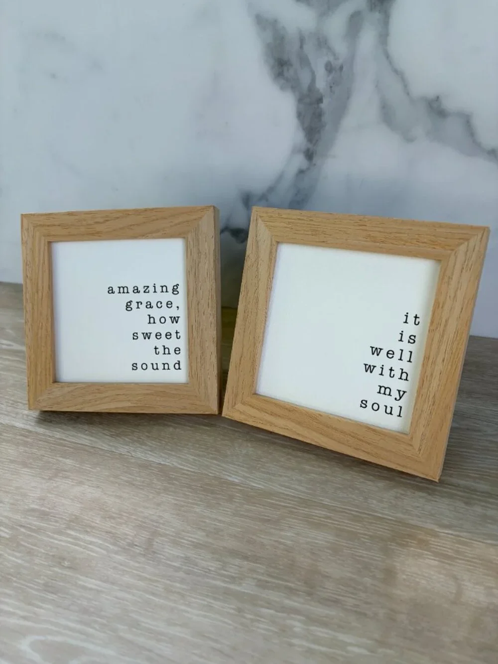 Hymn Themed Canvas Wood Sign 2 Pack 4x4 Natural Rustic Tiered Tray Shelf Sitter